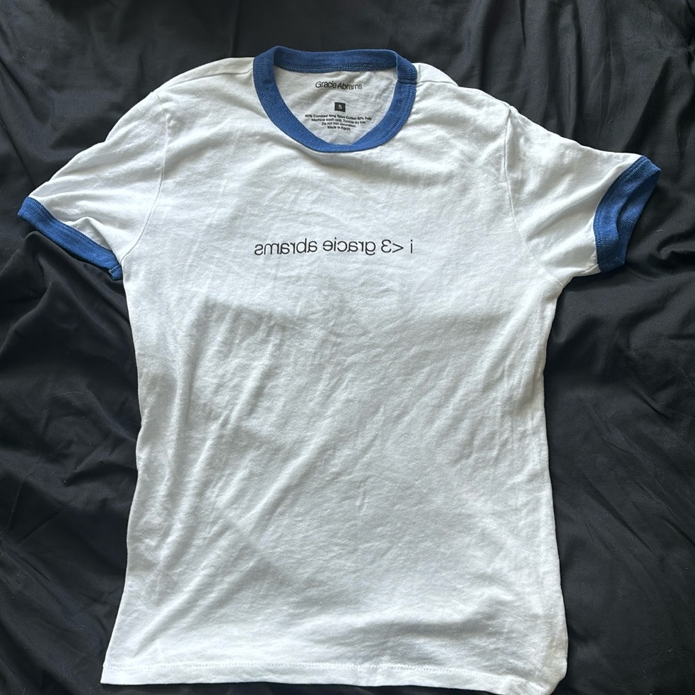 Limited Small ‘I <3 Gracie Abrams’ White and Blue Ringer T-Shirt